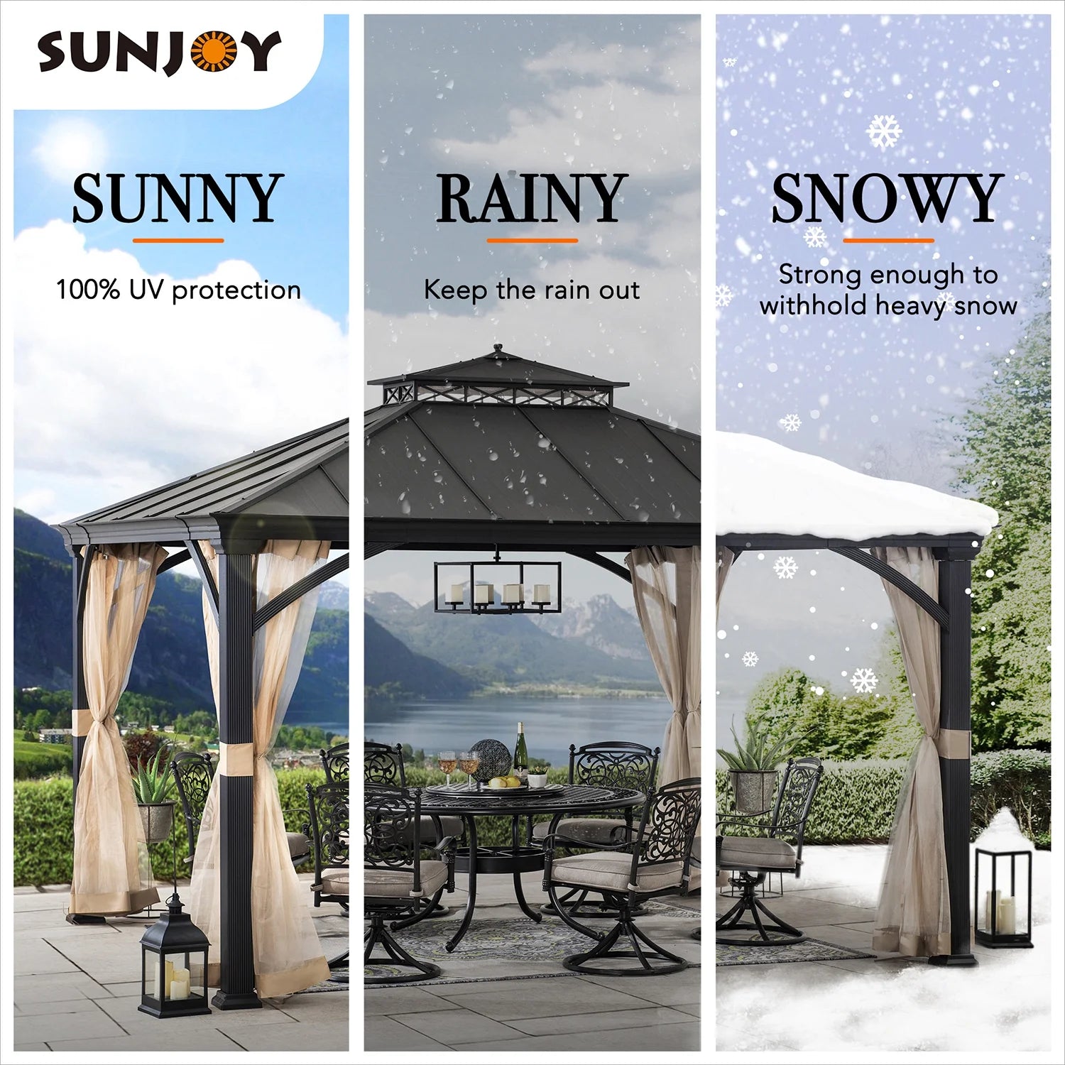 Black 2-Tier Aluminum Hardtop Gazebo with Netting O9251