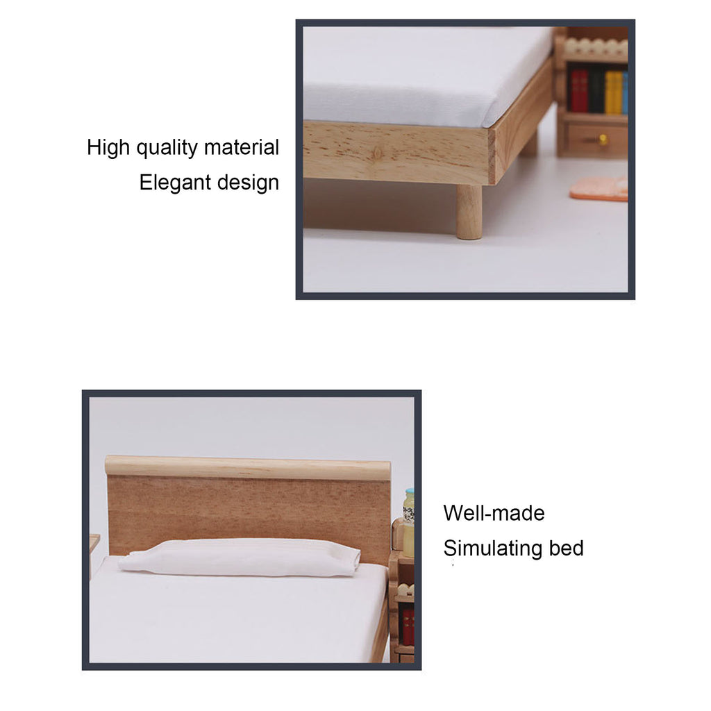 Wooden Double Bed for Dollhouse Decoration H8835
