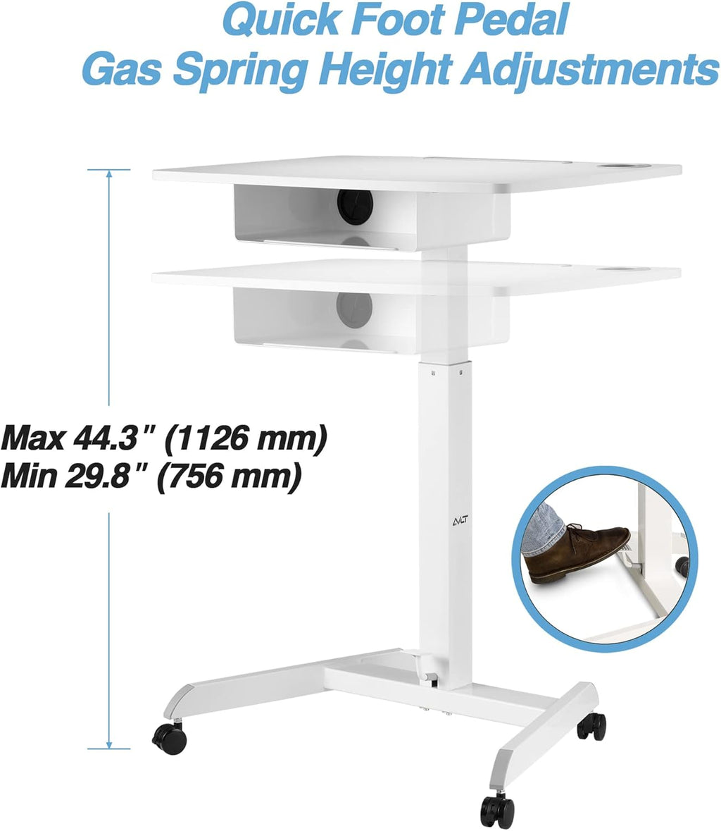 44 Height Adjustable Rolling Desk with Shelf, White C646688