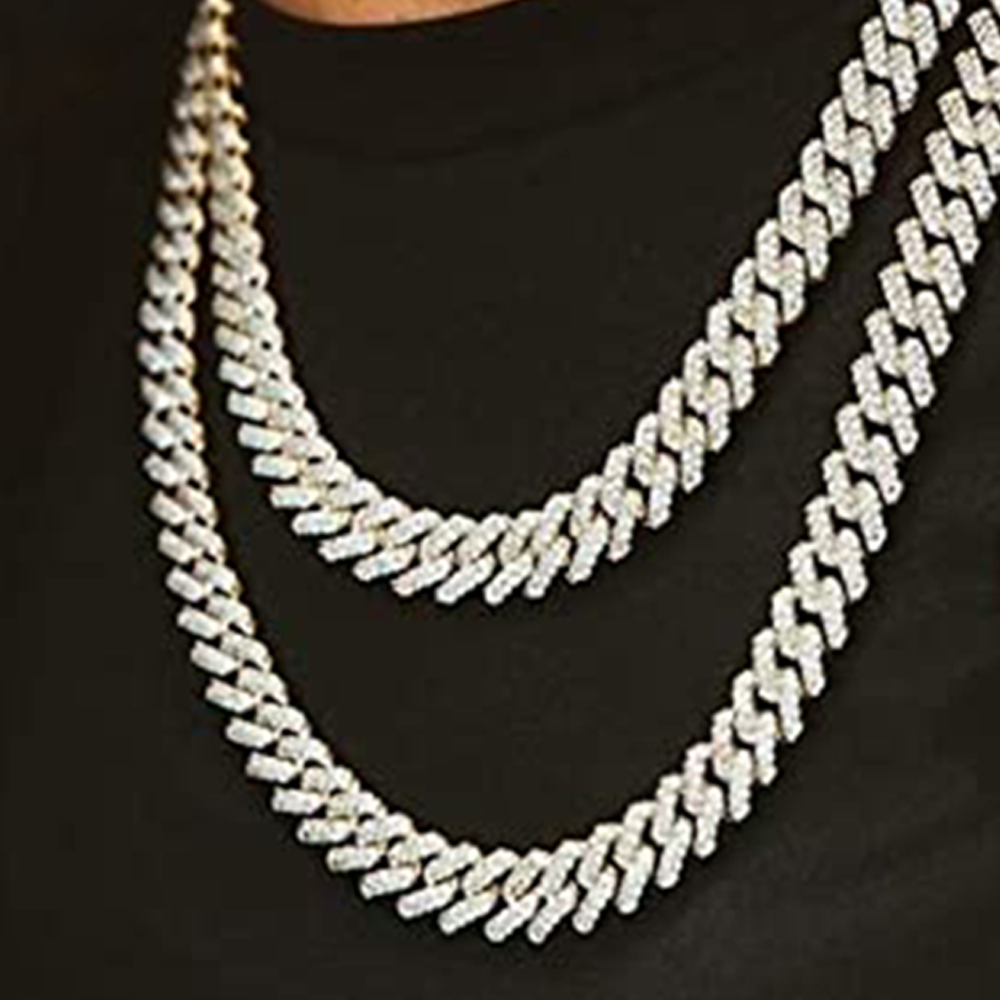 Iced Out Cuban Link Necklace and Bracelet Set, 15mm, Gold W425777