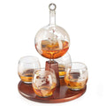Etched World Decanter Globe Decanter with 4 World Map Glasses N663038