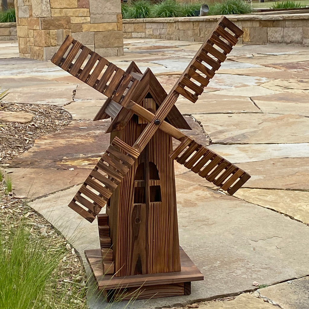 Rustic Brown Wooden Dutch Windmill Sculpture E785139