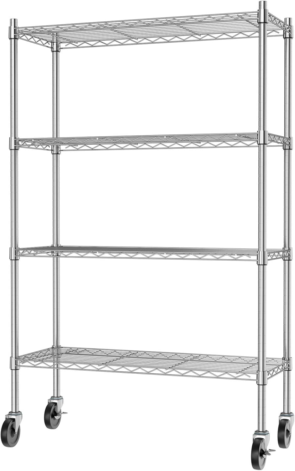 4 Tiers Rolling Cart Utility Racks Adjustable Wire Metal Shelving A445973