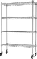 4 Tiers Rolling Cart Utility Racks Adjustable Wire Metal Shelving A445973