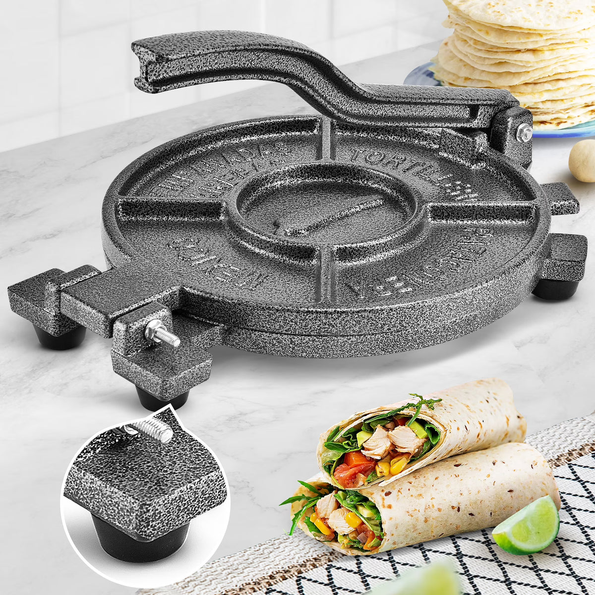 Cast Iron Tortilla Press with 100 Pcs Parchment Paper D629