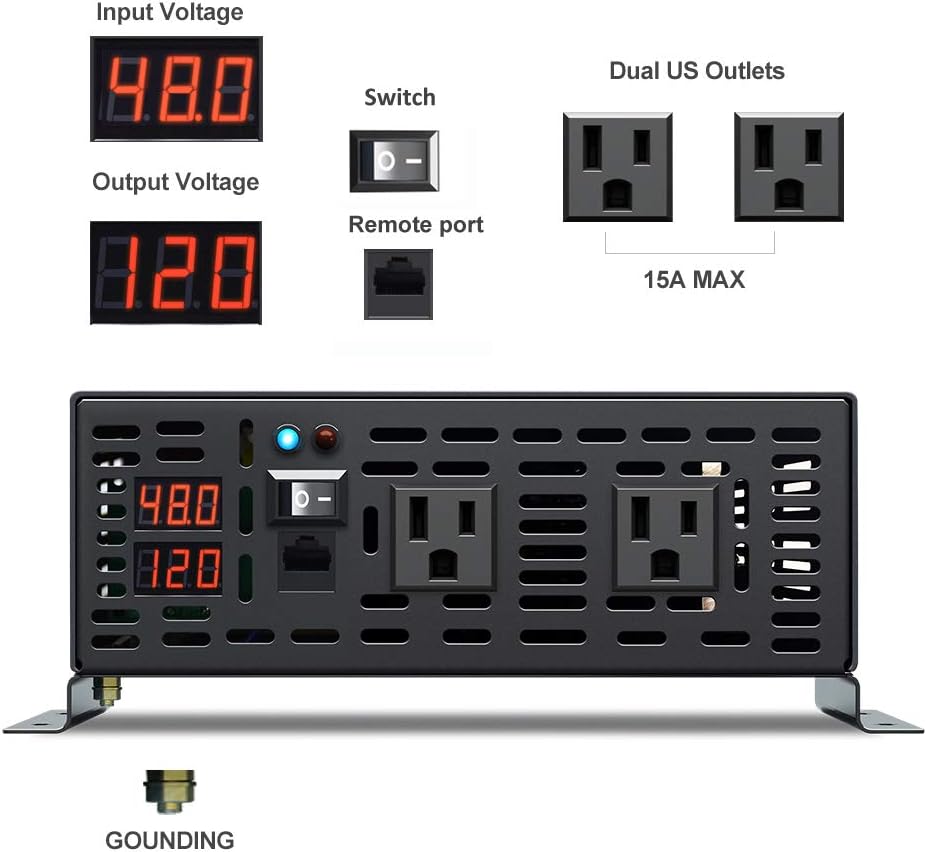 500W Pure Sine Wave Power Inverter DC 12V to 110V AC with Remote Controller P55593