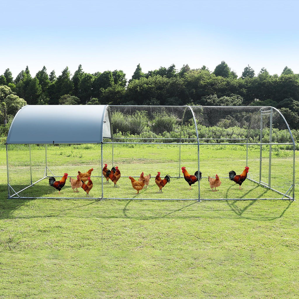 Large Metal Chicken Coop Walk-in Poultry Cage with Waterproof Cover (9.2'W x 18.7'L x 6.5'H) P91142