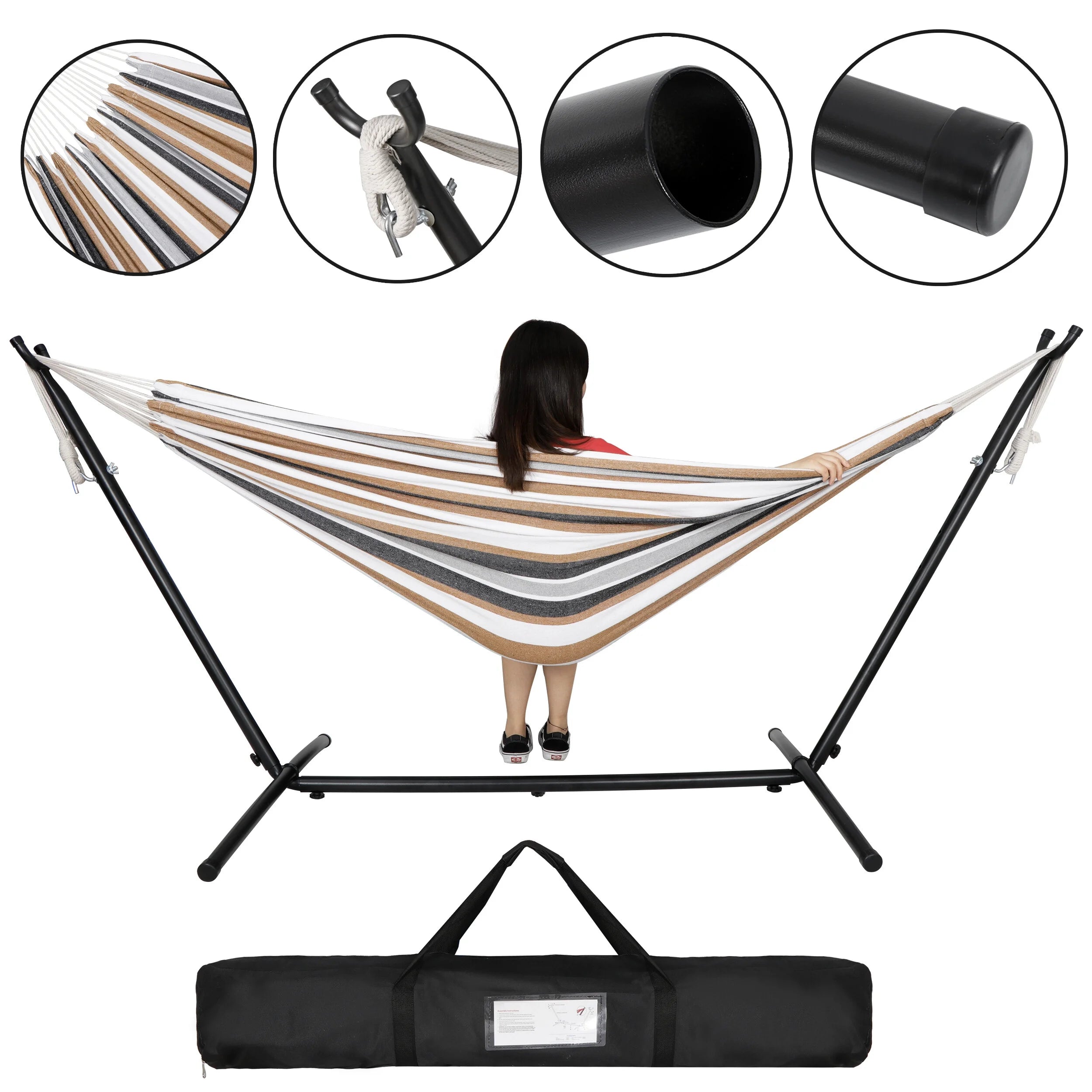 450lbs Portable Double Hammock Stand with Carry Bag W322723