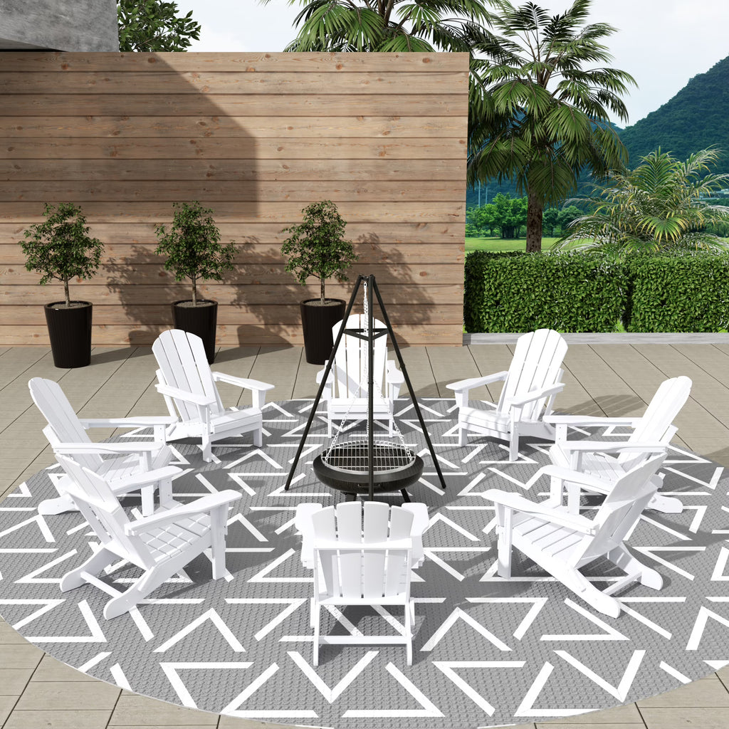 White 8 Pcs Outdoor Folding HDPE Adirondack Patio Chairs T685