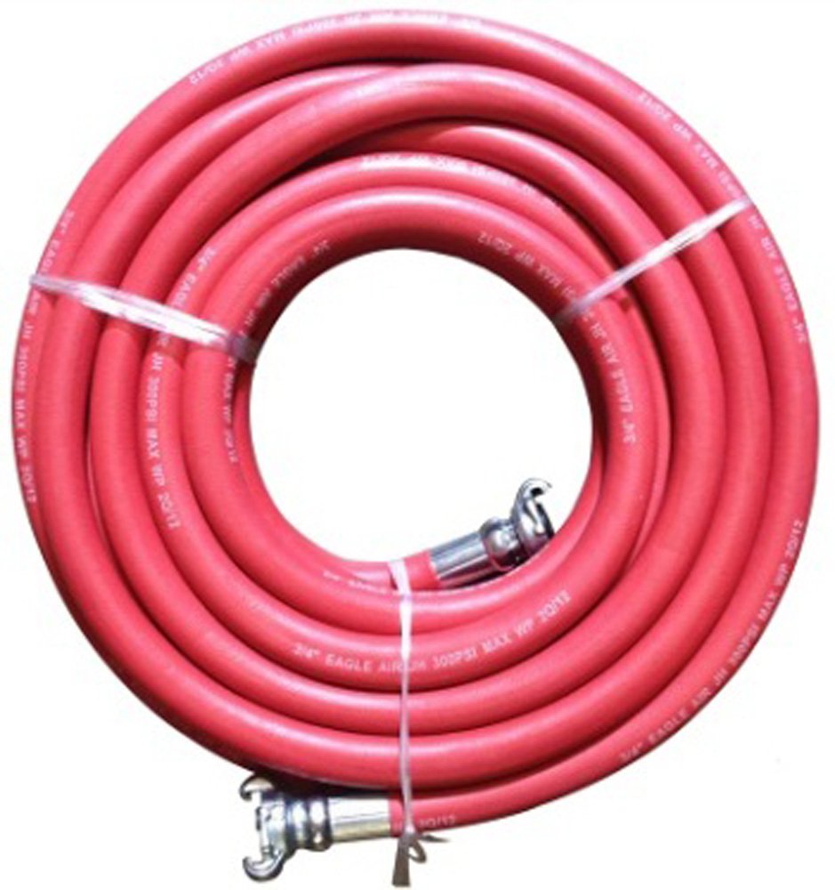 Red Eagle Rubber Air Hose, 3/4" Couplings, 50' Length Q4903