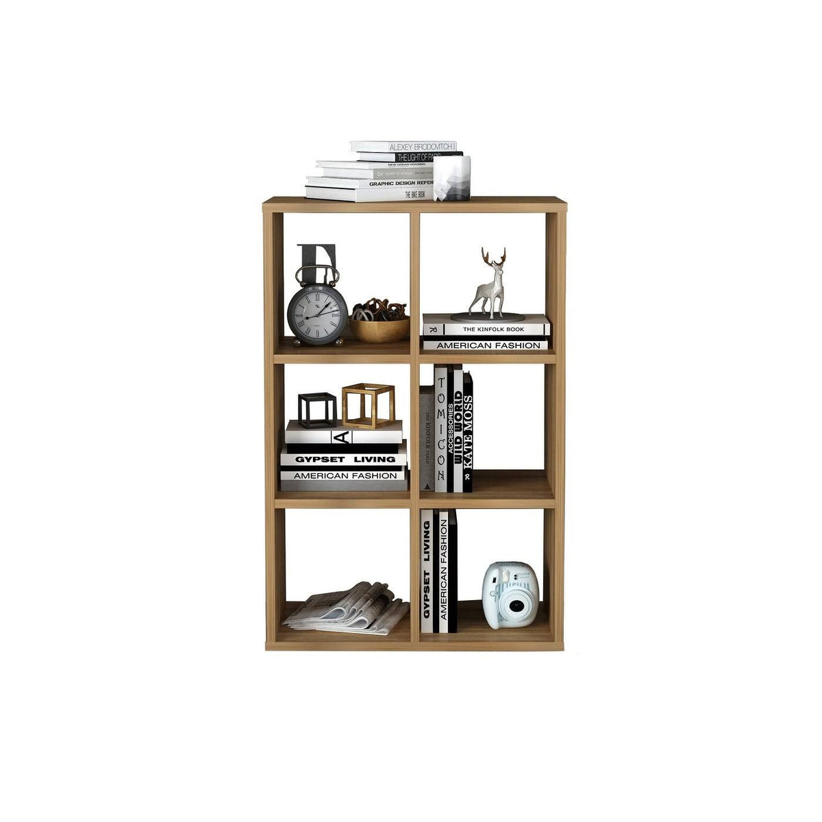 Walnut Cube Shape Bookcase 6 Open Storage I5810