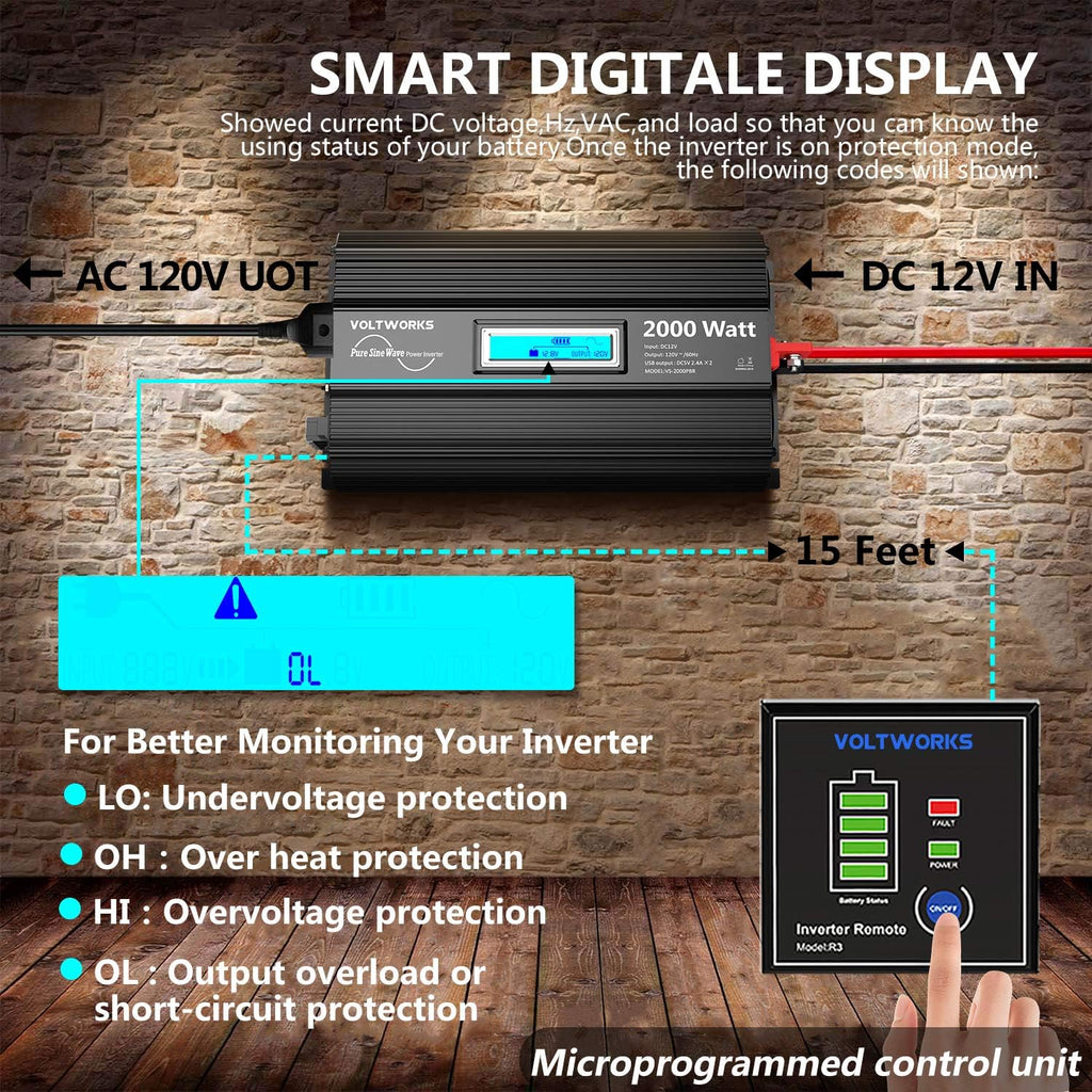 2000Watt DC 12V to 120V AC Car Power Inverter with 2 AC Outlets S78612