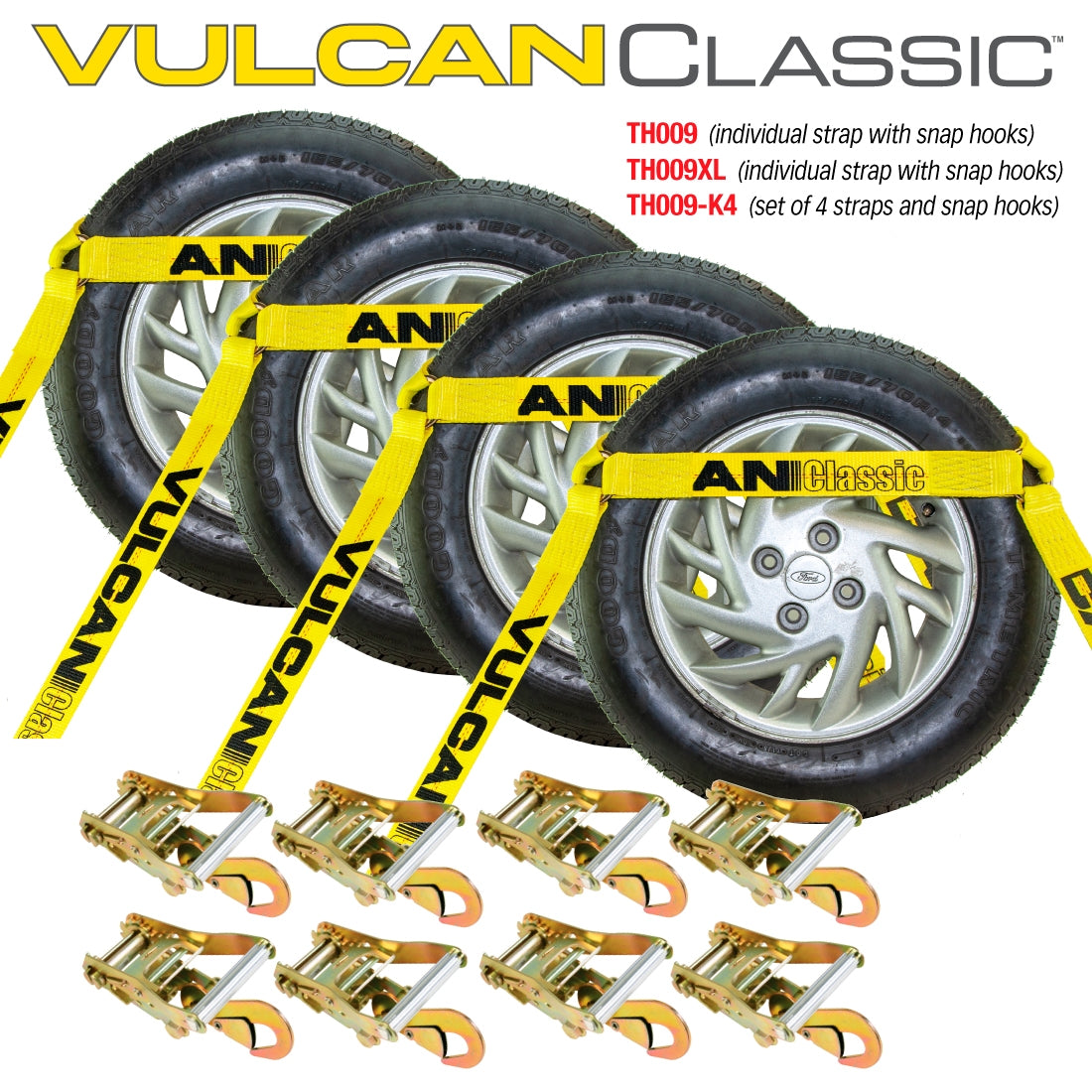 4 Pack Car Tie Down with Snap Hooks, 3300 Lbs SWL F693