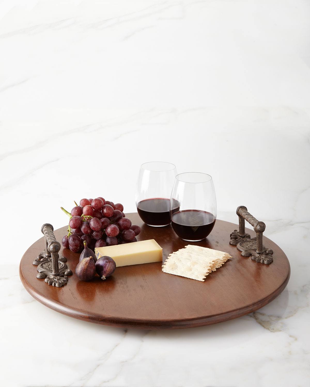 Wood Lazy Susan with Metal Handles S793