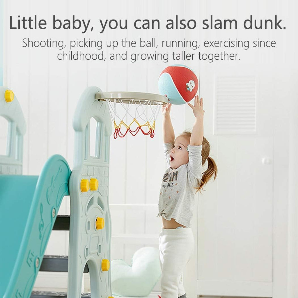 3 in 1 Toddler Slides and Swing Set with Basketball Hoop Kids Climber Playset Blue V2760