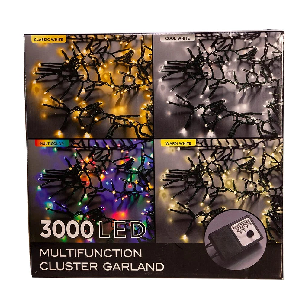 3000-Light 98-Foot Cluster Garland with Warm White LED Lights P570