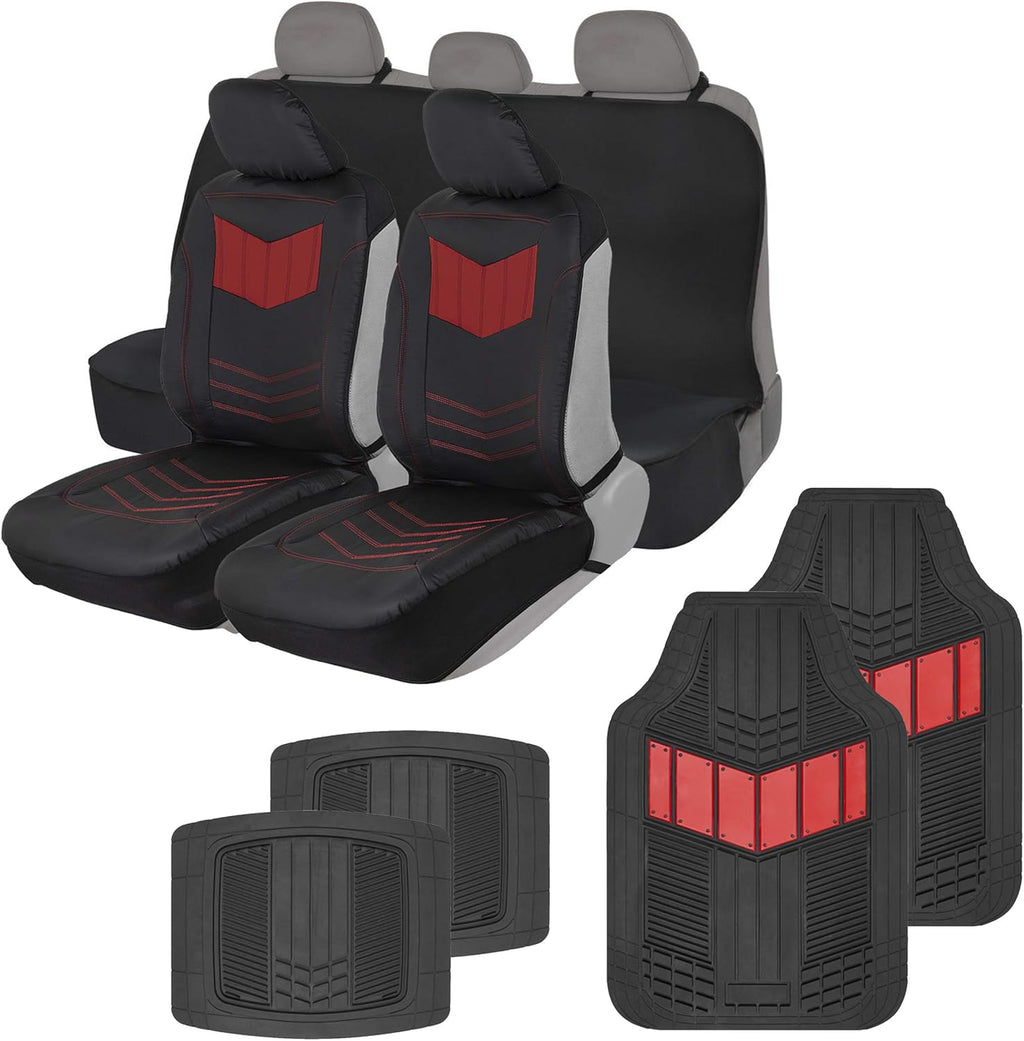 Beige Vegan Leather Bench Seat Cover & Floor Mat Car Full Set Combo G757