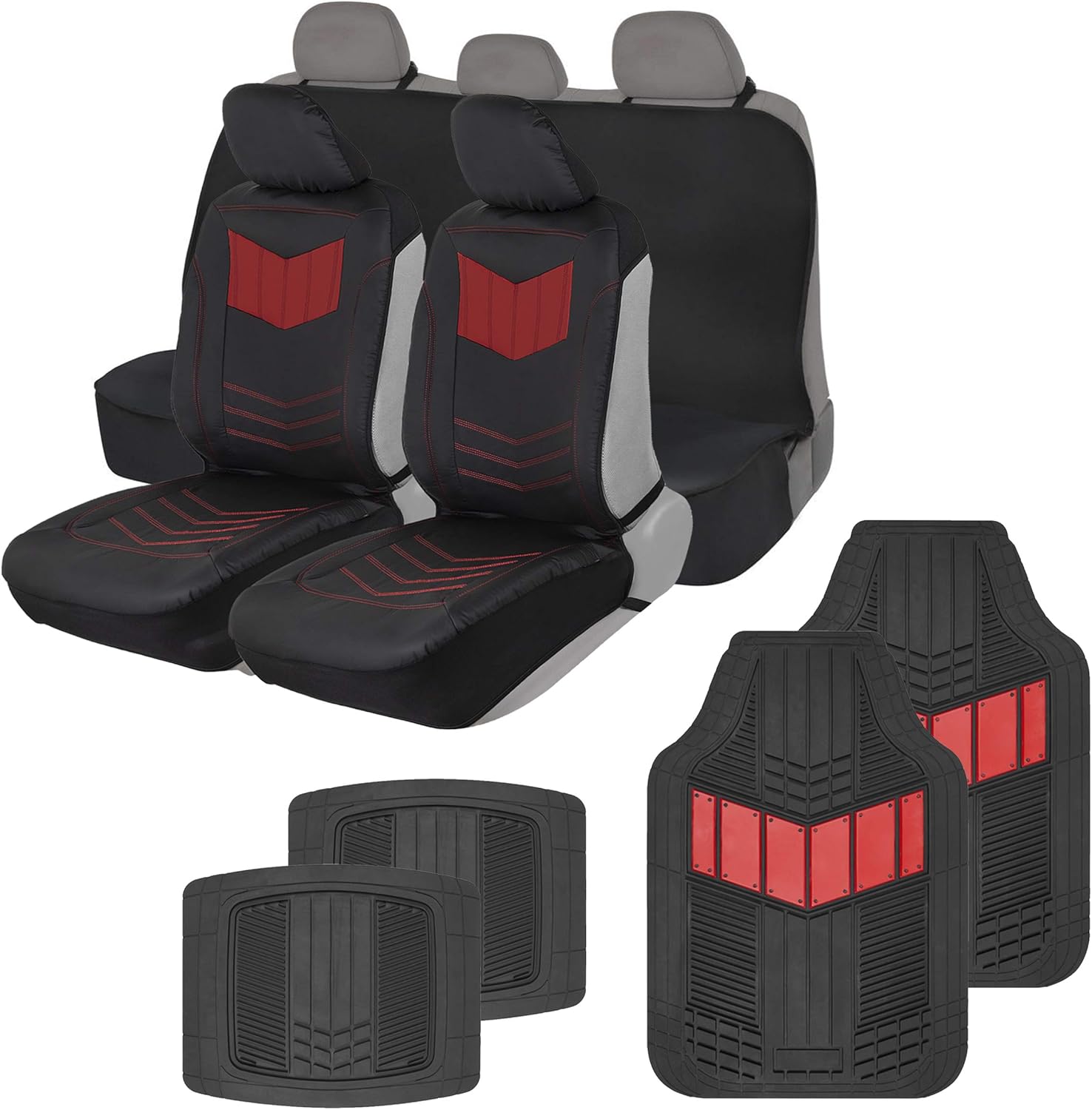 Beige Vegan Leather Bench Seat Cover & Floor Mat Car Full Set Combo G757