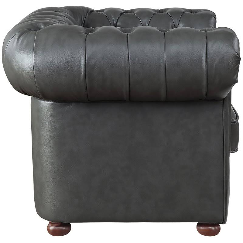 Faux Leather Tufted Chesterfield Arm Chair in Gray and Brown W871