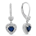 18K White Gold Heart Cut Blue Sapphire & White Diamond Drop Earrings L435431
