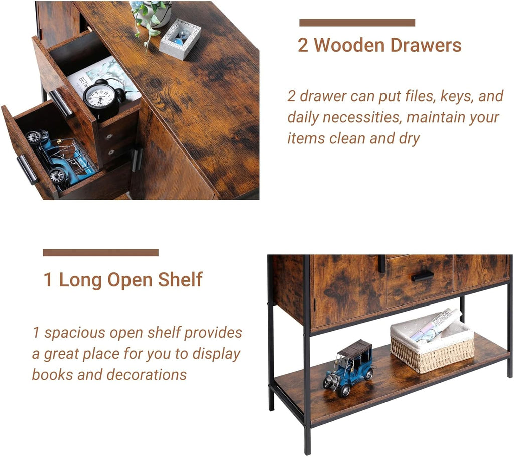 Rustic Brown Storage Cabinet with 2 Drawers & Doors E308263