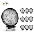 10 Pack 4 inch 27W Flood Round LED Work Light Waterproof Offroad Driving Light P386
